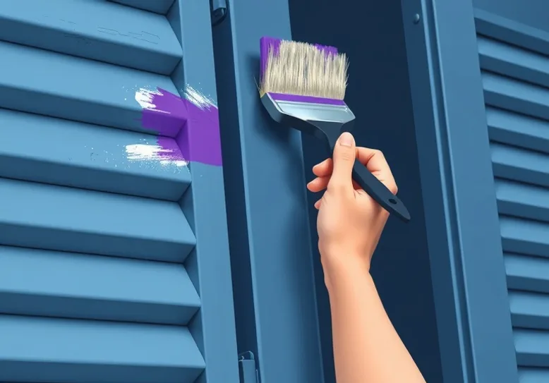 Mise en peinture au pinceau de volets et d'encadrements en bois